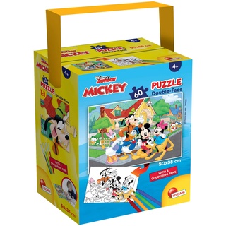 Lisciani – DISNEY - Mickey-Mouse-Puzzle – 60 Teilen – Doppelseitig – Rückseite zum Ausmalen – Lernspiel – ab 4 Jahren – fördert Kreativität und motorische Fähigkeiten