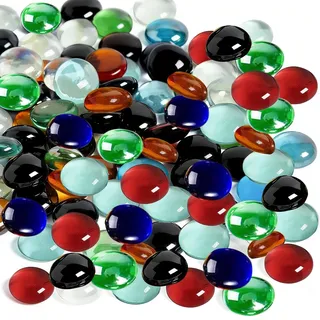 Ezitruz Glasnuggets Bunt, 1600 g Glassteine, Muggelsteine Glas 17-19 mm, 8 Farben Vasenfüllsteine, Dekorative Glassteine, Künstliche Kristallsteine für DIY Vasen Aquarium Blumentopf Deko(ca. 350 STK)