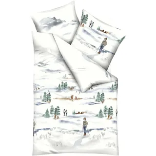 KAEPPEL Biber Bettwäsche Frozen Winter Blau/Grün 155 x 220 cm + 80 x 80 cm