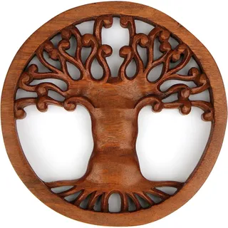 Wogeka Wanddekoobjekt Wand-Relief rund Lebensbaum zum aufhängen Baum Wanddeko