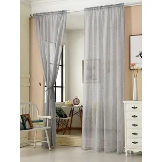 Woltu Gardinen Transparent Mit Kräuselband Vorhang Leinenoptik Halbtransparent Voile Leinenvorhang Stores Fensterschal Dekoschal Wohnzimmer Kinderzimmer Schlafzimmer, 140x175 Cm Hellgrau(1 Stück)