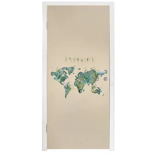 MuchoWow Türtapete Weltkarte - Pflanzen - Wasser, Matt, bedruckt, (1 St), Türfolie Selbstklebend, Türtapete, Türdeko Poster, 95x235 cm bunt 95 m x 235 m