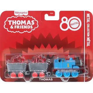 Thomas & Friends by Fisher-Price Sammlerspielzeug Zug, Kleiner Die-Cast Mattel 80th Engine mit Premium Deco & 2 Stock Cars mit roter Kristallfracht