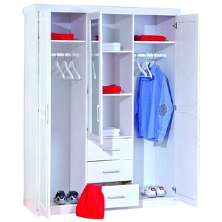 Dmora Zweitüriger Kleiderschrank und drei Schubladen aus Glas und Massivholz, wasserlackiert, Farbe weiß, 140 x 190 x 55 cm.