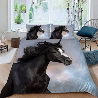 RFFLUX Pferd Bettwäsche 155x220 cm 3teilig mit Reißverschluss 3D Tier Pferd Bettwäsche Sets Warme Winter Sommer Weich und Angenehme Bettbezüge mit 2 Kissenbezug 80x80 für Teenager