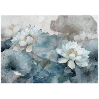 WallArena Fototapete, Blumen Beton Blau 400x280 cm