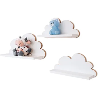 MOLILAND 3er Set Wandregal Kinderzimmer Weiß | Babyzimmer Wolkenregal für Bücher, Spielzeug, Dekoration | Regal Wolke aus Holz | Skandinavischen Stil | Schweberegal Wanddeko Fantasy- Elegance