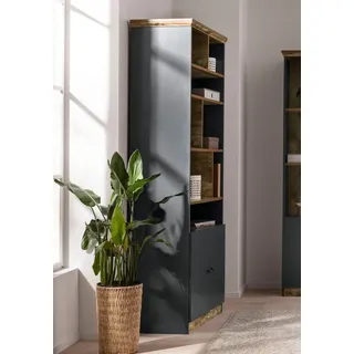 loft24 Bücherregal Casper - Regal Standregal Wohnzimmerregal, Bücherschrank, Regal mit 2 Türen, Landhaus rustikal grau