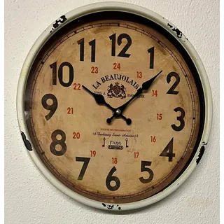 PERLA pd DESIGN Wanduhr Vintage Wanduhr 30 cm Analog Quarz Metall Glas Retro Landhaus Rund (Vintage-Design mit Metallrahmen und Glasabdeckung, Ø 30 cm) weiß