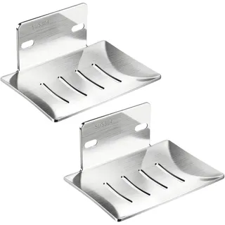 2 Stück Seifenhalter ohne Bohren Edelstahl, Seifenschale für Dusche Selbstklebend Wandmontage Seifenkorb Seifenschale Badregal mit Ablauf Rostfrei Wasserdicht, für Bad Küche Balkon(Silber)