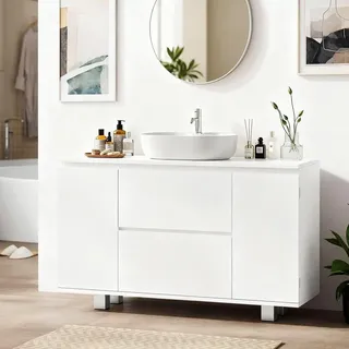 KIMENICH Waschbeckenunterschrank, Badezimmerschrank mit Schubladen, 90 x 30 x 60 cm, Weiß - Weiß