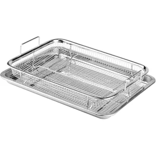 Fenghome Backblech mit abkühlgitter, grillkorb edelstahl grillgitter edelstahl für Backen Von Keksen Grillen Und Kühlen Rostfrei und Weniger Klebrig Grillgitter BBQ Backkorb-Silber (32.5x24.5x5.2cm)