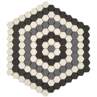 Mosani Mosaikfliesen Glasmosaik Nachhaltiger Wandbelag Dekor Hexagon grau schwarz weiss