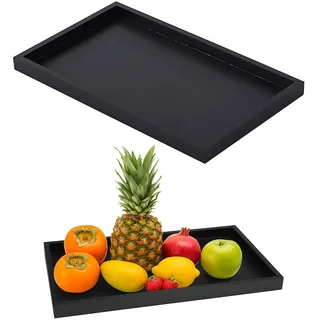 1 Stück Tablett Schwarz, Rechteckiges Serviertablett aus Holz 32 X 20 X 2cm, Vielseitig für Küche, Restaurant und Bar, Sicher und Langlebig