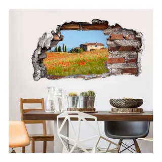 K&L Wall Art Wandtattoo 3D Wandtattoo Blumenwiese Aufkleber Panorama Fotografie Toskana Blumen, Traumhafte Wandsticker selbstklebend, hergestellt in Berlin bunt 100 cm x 54 cm
