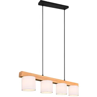 lightling Cameron Pendelleuchte, 4-flammige Hängelampe, Schirm aus Stoff in weiß, Korpus aus Holz, Hängeleuchte Esstisch, Höhe: verstellbar bis 150 cm, Breite: 75 cm, exkl. 4 x E14 max. 28W