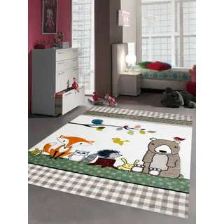 Carpetia Kinderteppich Kinderteppich Babyzimmer Teppich Tiere Bär Fuchs Igel Eule Beige Braun, rechteckig, Höhe: 13 mm beige|braun rechteckig | 80 cm x 150 cm x 13 mm