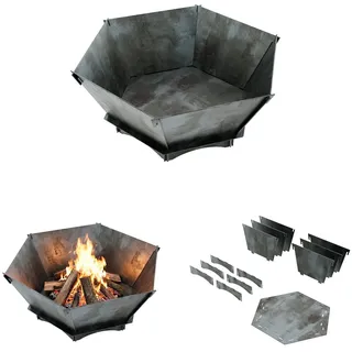 QLS Feuerschale 75x75 cm XXL – Feuerstelle faltbar Outdoor Garten Rohstahl