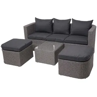 PROREGAL 3in1-Garnitur Garten-/Lounge-Set Sonneninsel Spun Poly Poly-Rattan MVG Grau Kissen Anthrazit