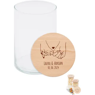 Bärenfreunde Personalisiertes Glas mit Deckel, Vorratsglas in 3 Größen | Gravur Bonbonglas, Holzdeckel Danke, Dankeschön Spruch, Kunterbunte Zeit, Dankbarkeit, Keksdose, Erinnerungsglas, Keksglas