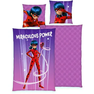 Herding Renforcé Wende Bettwäsche 2 TLG. 135x200cm Miraculous Power Ladybug Cat Noir Tikki Lila Knopfleiste