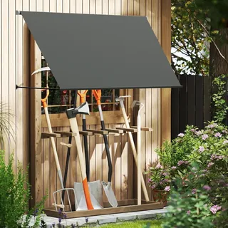 YZNAHRE Fallarmmarkise Markise 350 x 145 cm Balkon Markise mit Kordel, Einziehbar Klemmmarkise Alu Stützstange Balkonmarkise Sonnenmarkise Sonnens... - Dunkelgrau