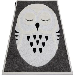 Moderner Kinderteppich Joy Owl, Eule Für Kinder - Strukturelle, Zwei Ebenen Aus Vlies Grau / Creme Grey 160x220 Cm