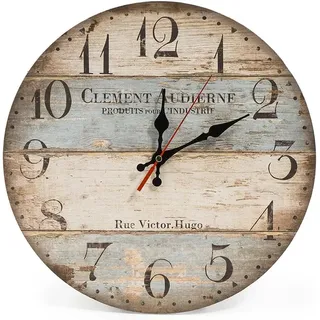 30 Cm Große, Rustikale Vintage-wanduhr Mit Geräuschloser Zeitschaltuhr Aus Holz.