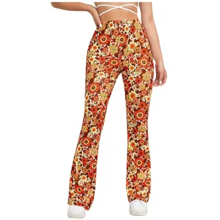 EMATOP Hose Damen Boho Strandhose Hippie Blumen Schlaghose Weites Bein Palazzo Sommerhose Elegant High Waist Bootcut Freizeithose Schön Blumen Druck Caprihose Elastische Taille Yogahose