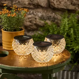 Lights4fun 3er Set LED Solar Kerzen für Außen Kerze im Glas Outdoor Außen Windlicht
