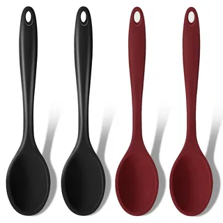 GEEKHOM Kochlöffel Silikon Lang 27,5cm - 4 Stück Set Silikon Löffel zum Kochen, Hitzebeständig Silikonlöffel Esslöffel Servierlöffel Rührlöffel - Alternative zu Kochlöffel Kunststoff, Plastiklöffel