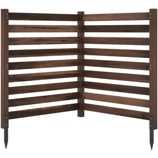 COSTWAY Gartenzaun 2-teilig, Zaun mit 3 Pfählen, 98 x 107 cm, Sichtschutzzaun aus Holz, Steckzaun Lamellenzaun, Tannenholz, freistehender Sichtschutz für Garten Terrasse (Braun)