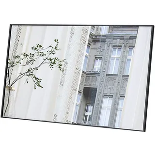 Boromal Schminkspiegel 100x60 Kosmetikspiegel Schwarz Wandspiegel groß mit Metall Alu Rahmen (5mm Kupfer- und bleifreier Spiegel, explosionsgeschützt), 4 Installationsmethoden schwarz eckig | 100 cm x 60 cm