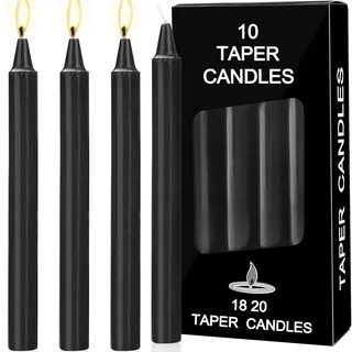 ALLAVA 10 Stück Glatte Stabkerzen Schwarz, 100% Paraffin, 6 Stunden Brenndauer, für Kerzenrohling Kommunion, Taufe, Geburtstag, Hochzeit, Kerze zum Verzieren, Höhe 19cm, Ø18mm