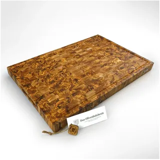 dasOlivenholzbrett Tranchierbrett Massives Olivenholz Mosaik Schneidebrett mit Saftrille, rechteckig 60 cm