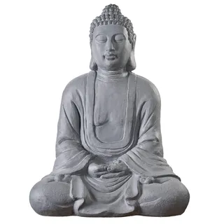 Worldconnection Riesiger XXXL Großer Buddha 80 cm grau Steinoptik Garten Deko Figur Skulptur Feng Shui sitzend