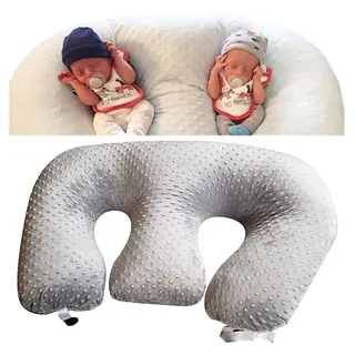 REOTEL Stillkissen für Schwangere Frauen, Twin E Pillow, maschinenwaschbares Baumwollgewebe Twin Support Pillow, großes & pralles Stillkissen & Baby Support Cushion, abnehmbar, waschbar,Grau