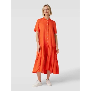 Hemdblusenkleid aus Leinen mit Kentkragen, Orange, 38