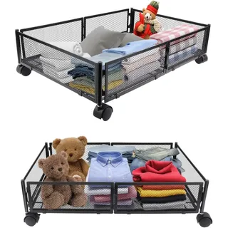 OHMG Unterbettaufbewahrung mit Rollen, faltbar, Unterbettbox, aus Metall, Schublade, Regal, Tasche, Kleidung, Kiste, Aufbewahrung für Bettdecken, Kissen, Spielzeug, Jacken, Kleidung (60 x 40 x 17 cm,