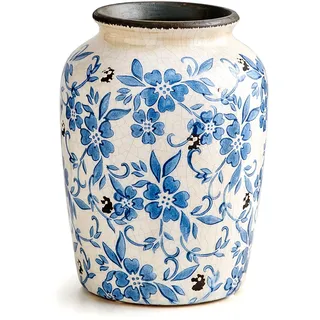 Keramische Vase, Weiß und Blau Porzellan, Rustikale Dekoration für Zuhause, Tischvase für Blumen