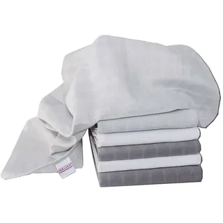 Mulltücher/Mullwindeln/Spucktücher / 6er Pack, 70x70cm, schadstoffgeprüft Öko-Tex Standard 100, 100% BW, doppelt gewebt, Premium Qualität - (Grau Weiß)