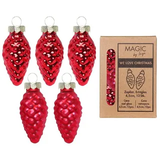 INGE-GLAS Christbaumschmuck Zapfen Glas H 4,5 cm 12 Stück rot matt/glänzend