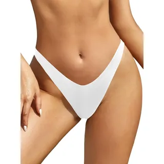 SHEKINI Damen V Schnitt Niedrige Taille Tanga Brazilian High Cut Bottom Bikinihose Sexy Thong Bikini Unterteil Schwarz Badehose Bademode - XL