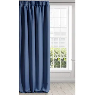 Eurofirany Logan Vorhang Blickdicht, Blackout, Satin Verdunkelungsvorhang mit Kräuselband-1 STK. Elegant, Glatt, Einfarbig, Wohnzimmer, Schlafzimmer, Dunkelblau, 135x270 cm
