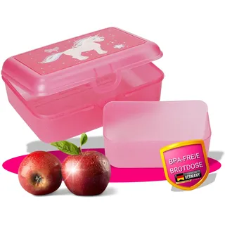 Butterbrotdose Einhorn Pony in Pink - Glitzer Brotzeitbox 19 x 14 x 7 cm | Pausenbrot Behälter, Kindergartenbedarf, Mädchen Geschenk, Mahlzeit mitnehmen, Snack transportieren, rosa glitzernd