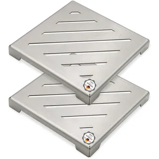 Topfuntersetzer Metall Edelstahl 2er Set - Für Küche, Töpfe & Pfannen als hitzebeständiges Abkühlgitter mit Füßen - Untersetzer mit Gitter - Topfunterlage in modernem Design feuerfest (Streifen)
