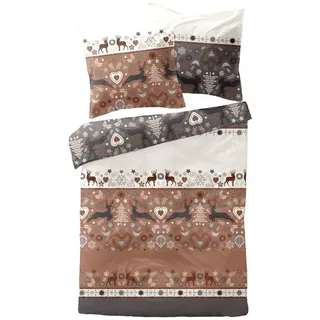 Dormisette Bettwäsche Dormisette Edel Biber Bettwäsche 155x220 Hirsch Herz Bäume rost grau, Biber, 2 teilig braun