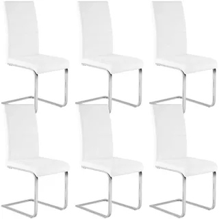 WOLTU Esszimmerstühle 6er Set, Schwingstuhl, Freischwinger Stuhl, Küchenstuhl, Polsterstuhl, mit hoher Rückenlehne, Kunstleder, für Esszimmer Esstisch Küche Wohnzimmer Büro, Weiß, BH378ws-6