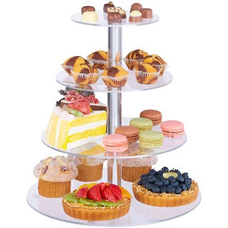 Relaxdays Etagere, 4 Etagen, rund, Cupcakes, Kuchen, Snacks, Obst, Frühstück, aus Acryl, Muffin Aufsteller, transparent, 10035402, 31.5 x 30 x 30 cm