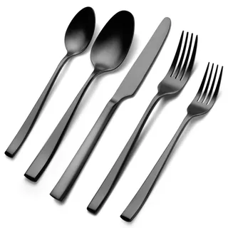 30-teiliges Besteck Schwarz Matt, EIUBUIE Edelstahl Besteck Set 6 Personen | Einzigartigem Griff, Schwarzes Besteckset, Matt Gebürstet, Tafelbesteck, Messer Gabel Löffel, Modernes Essbesteck, Balance